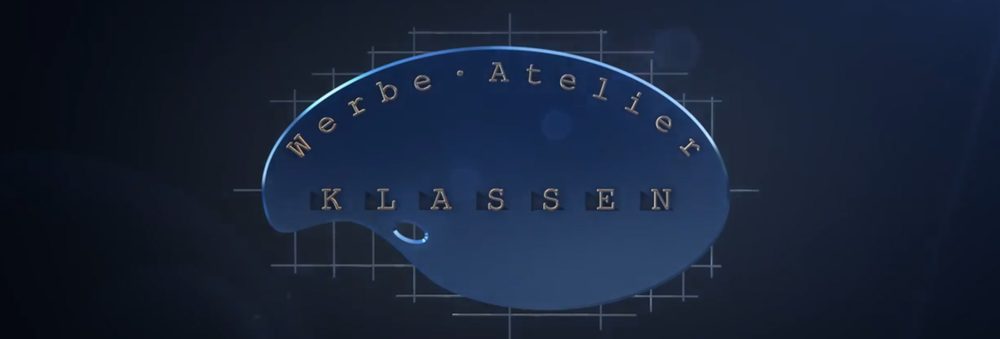 Das Markenzeichen des Werbe Atelier Klassen: eine dunkelblaue Malerpalette mit goldenen Lettern